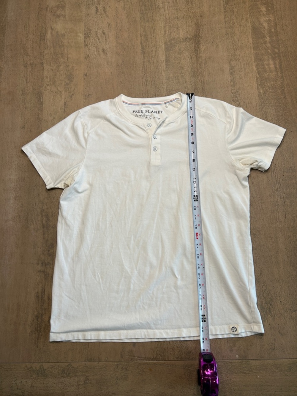 Free Planet Men's Cream Henley Short Sleeve Shirt